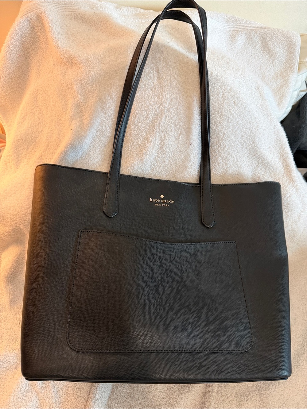 kate spade Black Leather Tote with Front Pocket